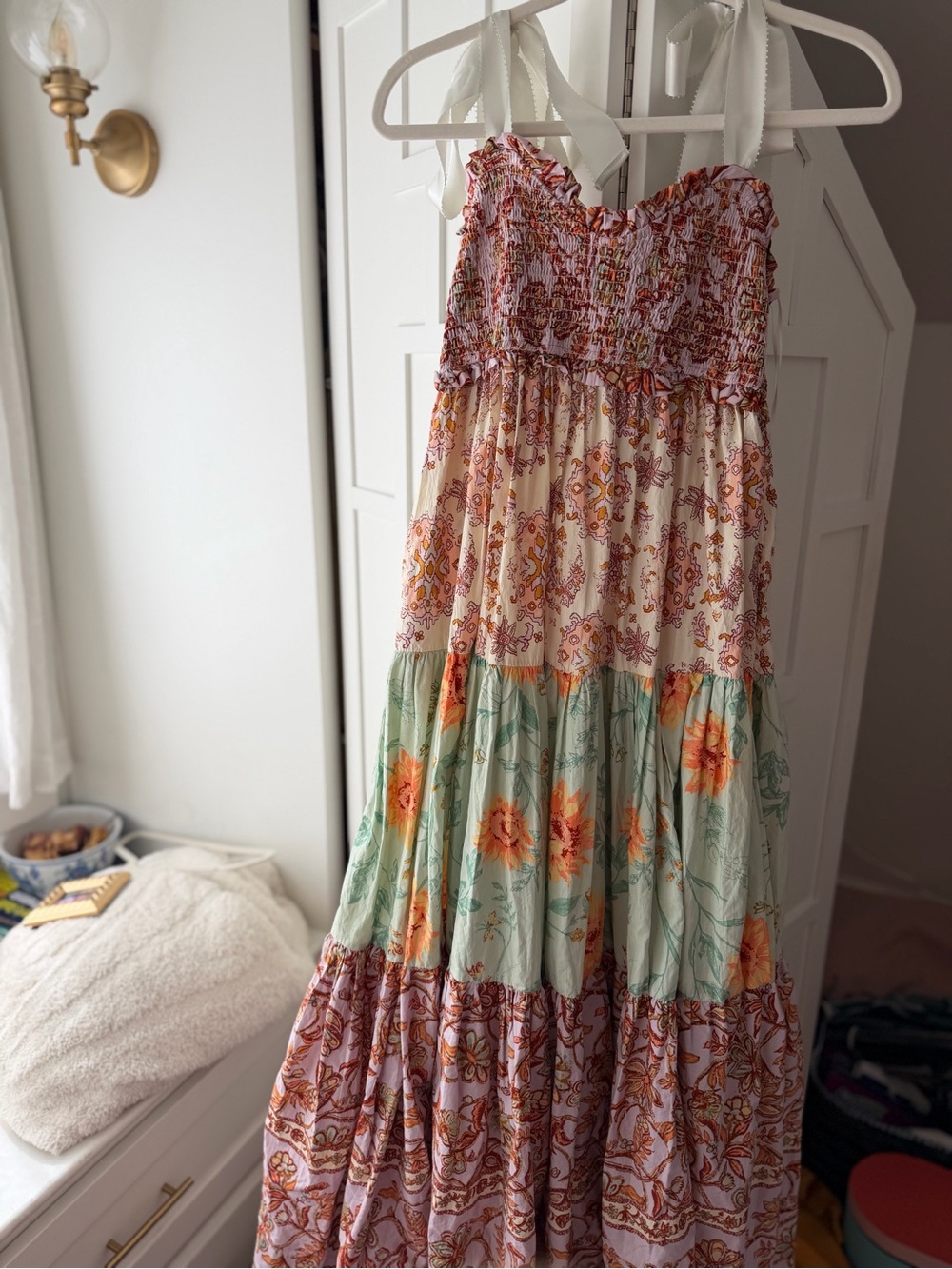 Free People Floral Tiered Maxi Dress in Pink, Mint and Peach - Picture 2 of 4